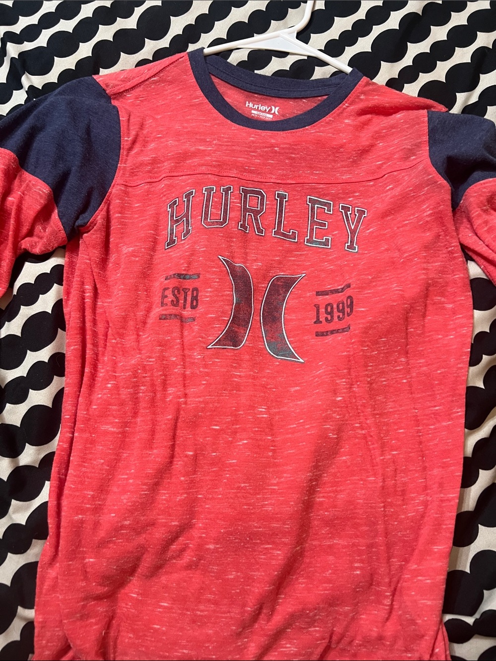Hurley Red Tee with Navy Sleeve Accents and Logo
